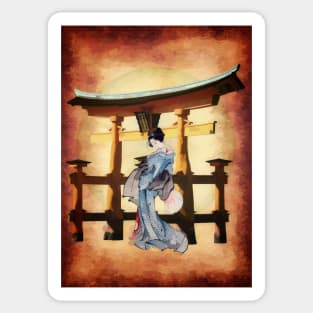 Japanese Geisha Girl and Torii Gate Sticker